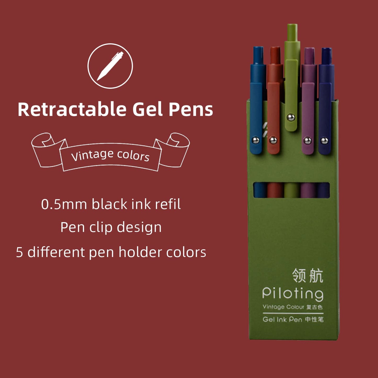 UIXJODO Gel Pens, 5 Pcs 0.5mm