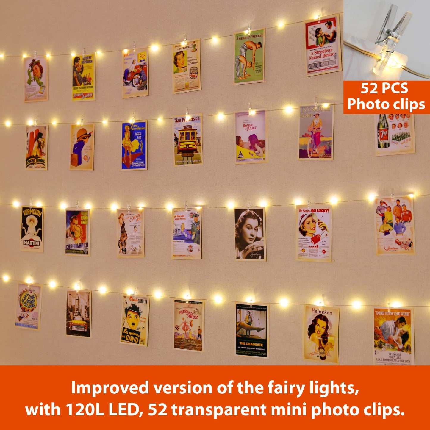 HXWEIYE 120LEDs Photo String Light, Warm White 40Ft