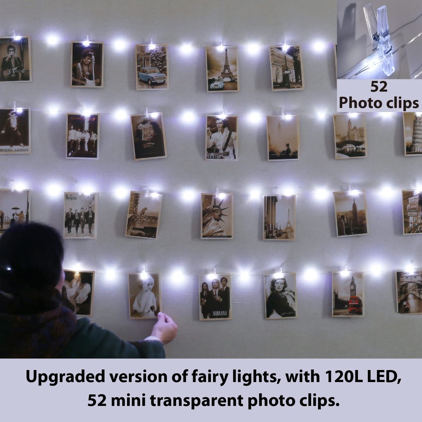 HXWEIYE 120LEDs Photo String Light, Warm White 40Ft