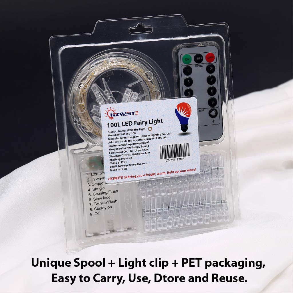 HXWEIYE 120LEDs Photo String Light, Warm White 40Ft