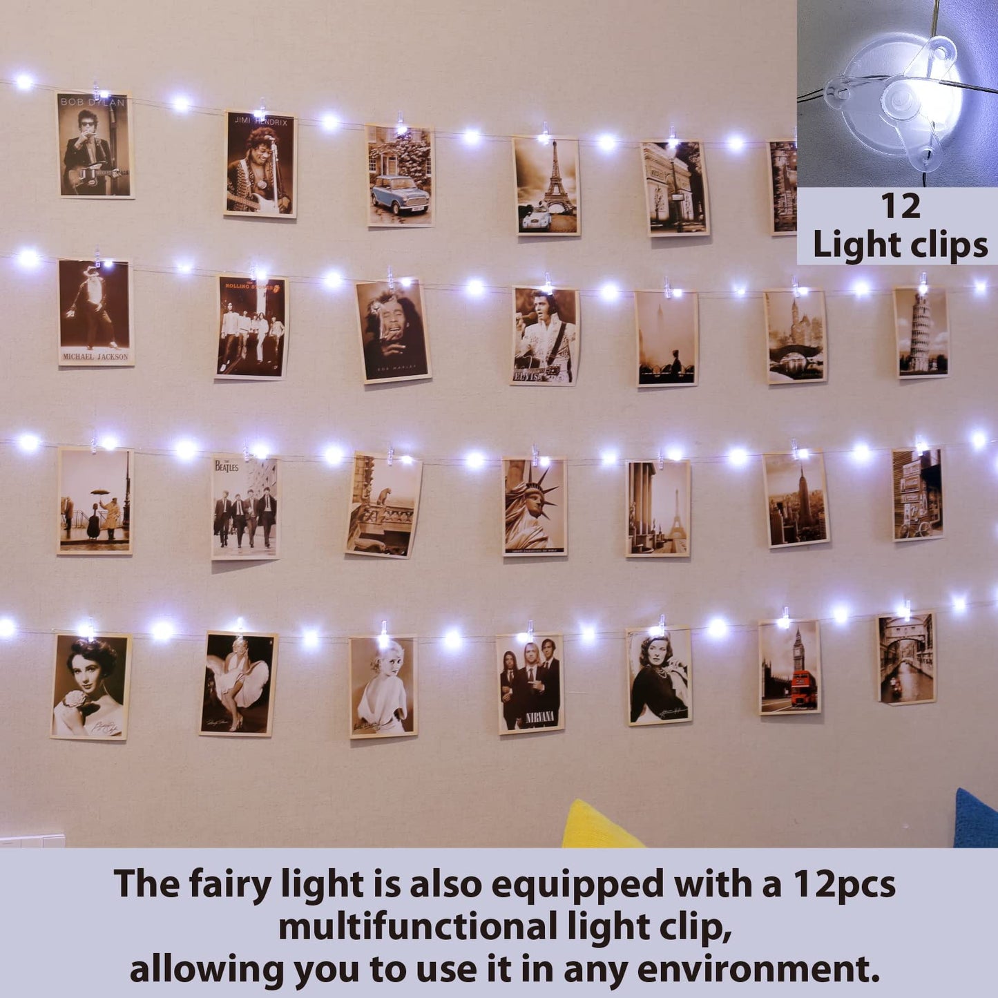 HXWEIYE 120LEDs Photo String Light, Warm White 40Ft