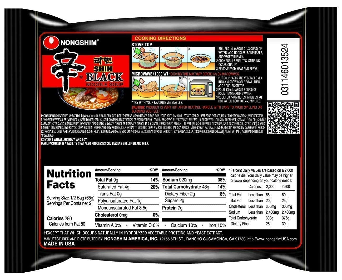 Nongshim Shin Black Ramen Premium Noodle Soup (16 Pack)