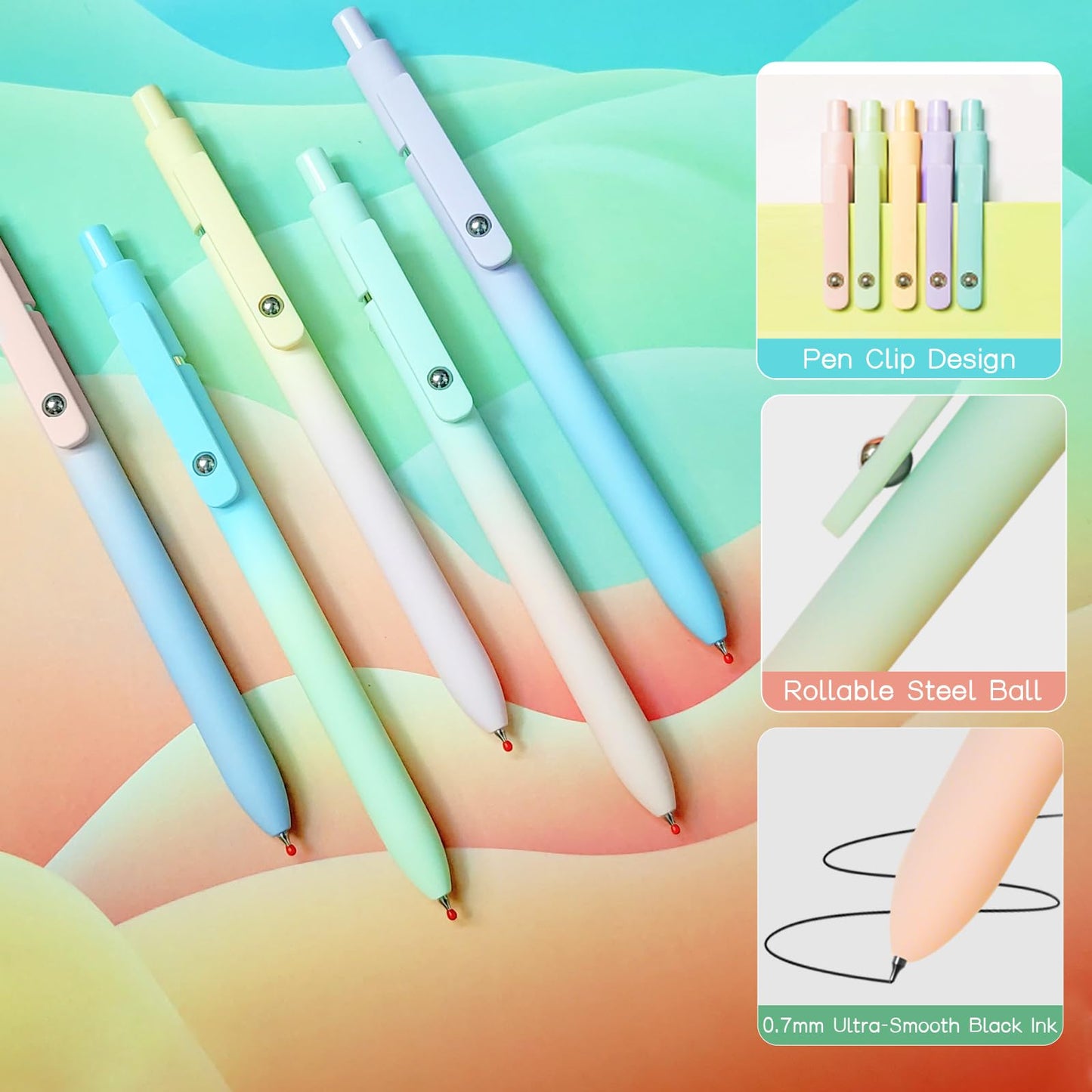 UIXJODO Gel Pens, 5 Pcs 0.5mm