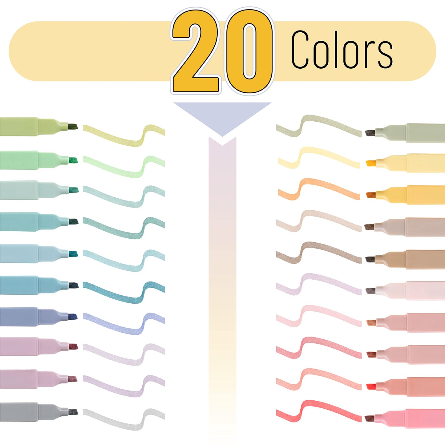 Mr. Pen- Aesthetic Highlighters 20 pcs Chisel Tip