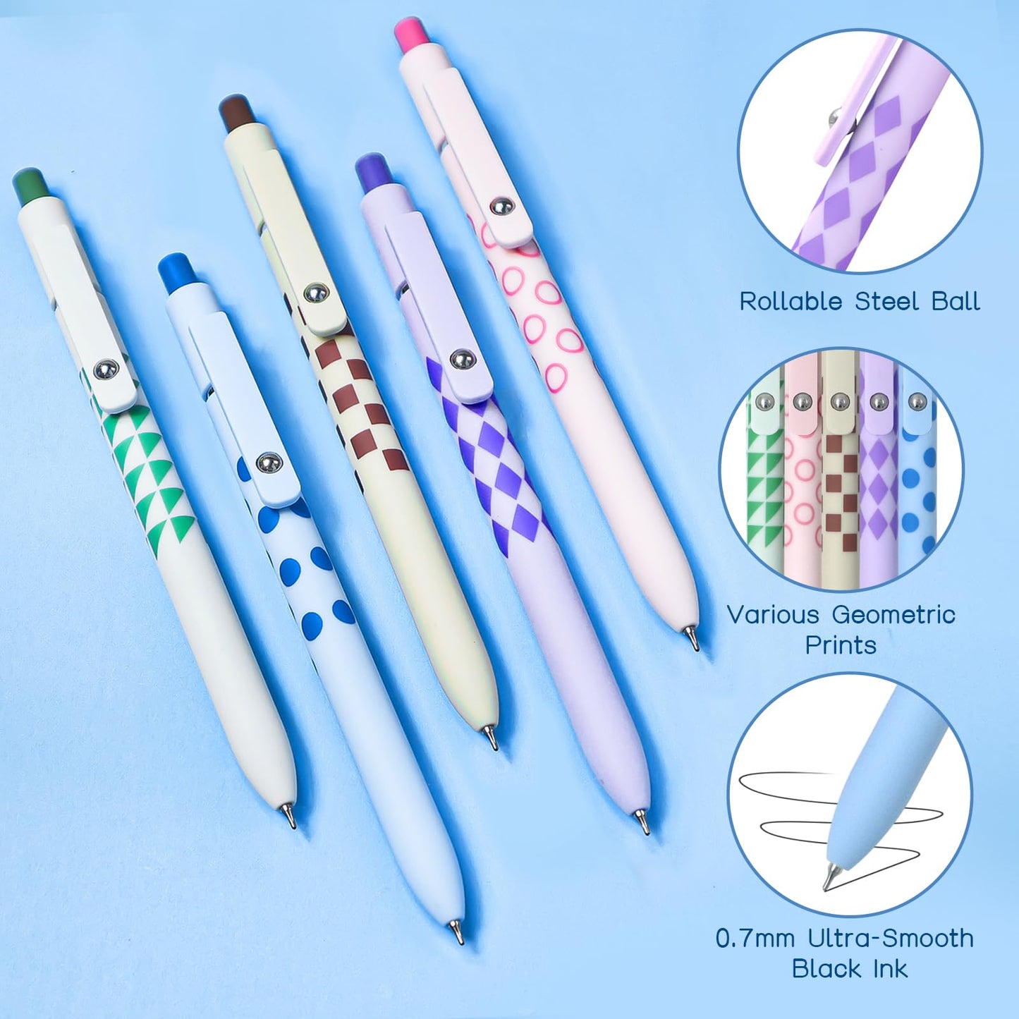 UIXJODO Gel Pens, 5 Pcs 0.5mm