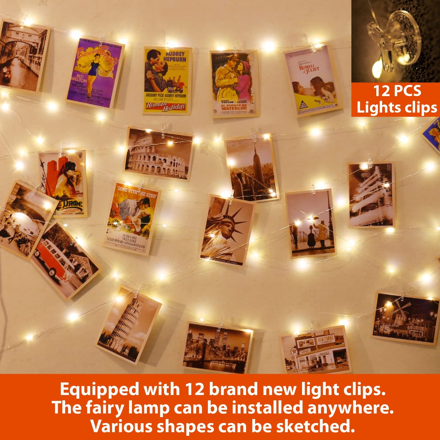 HXWEIYE 120LEDs Photo String Light, Warm White 40Ft