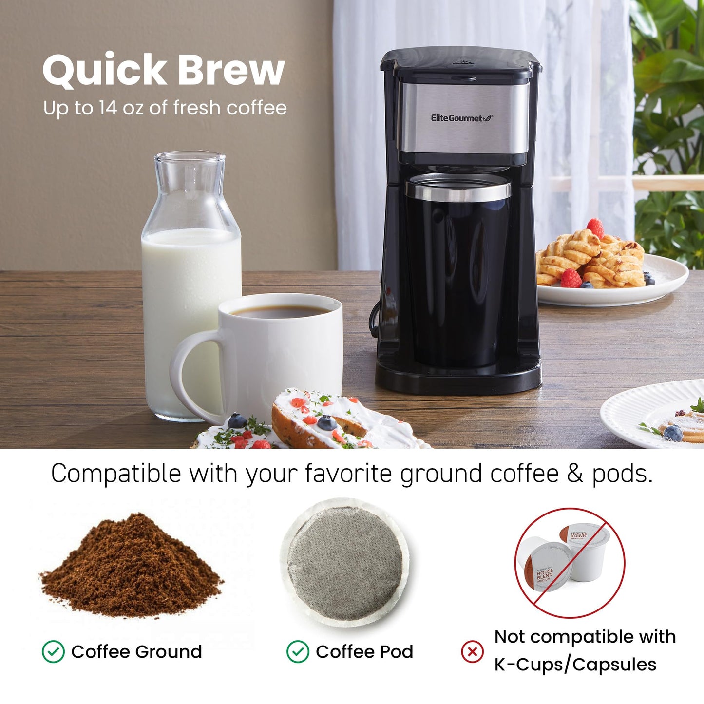 Elite Gourmet EHC114 Personal Single-Serve Compact Coffee Maker
