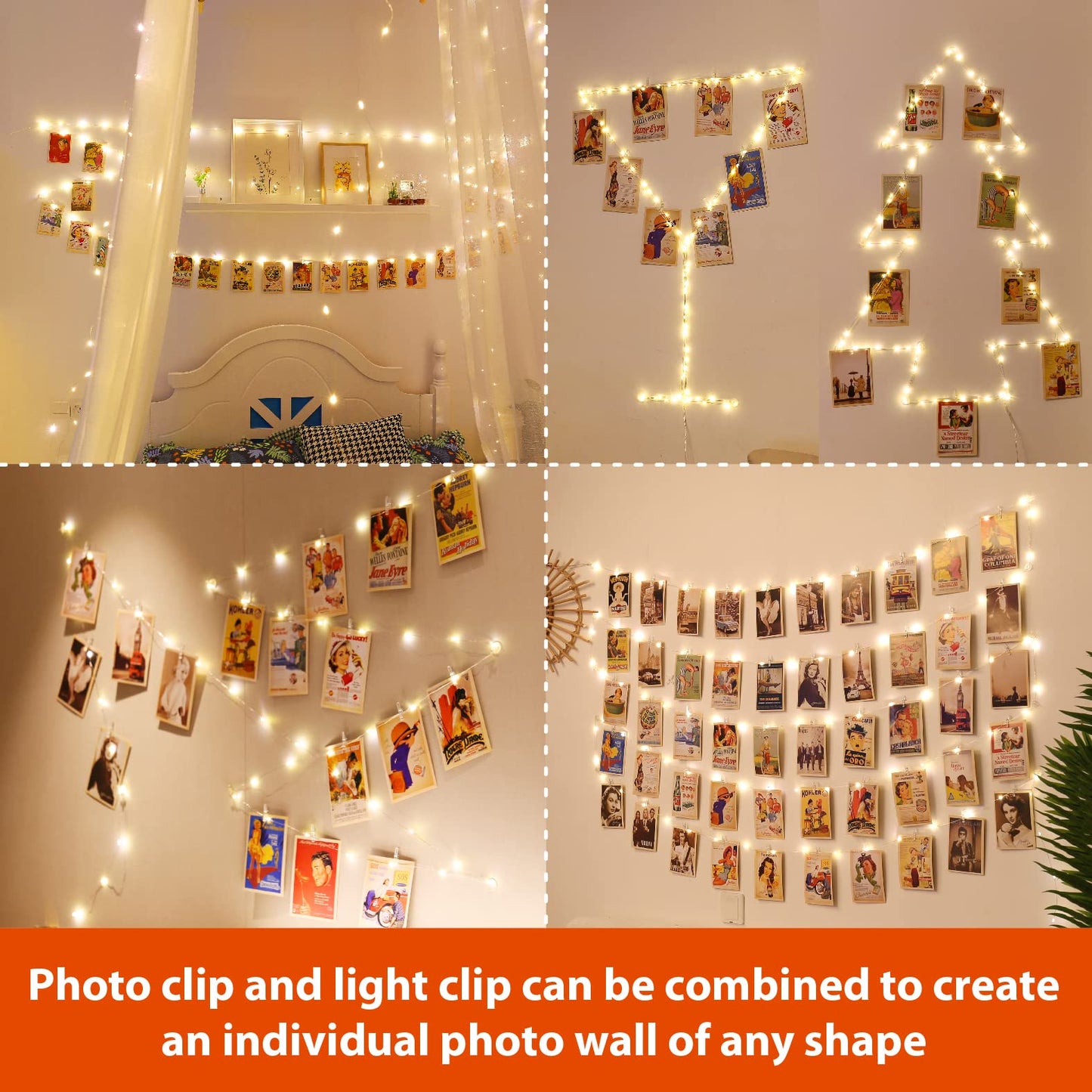 HXWEIYE 120LEDs Photo String Light, Warm White 40Ft